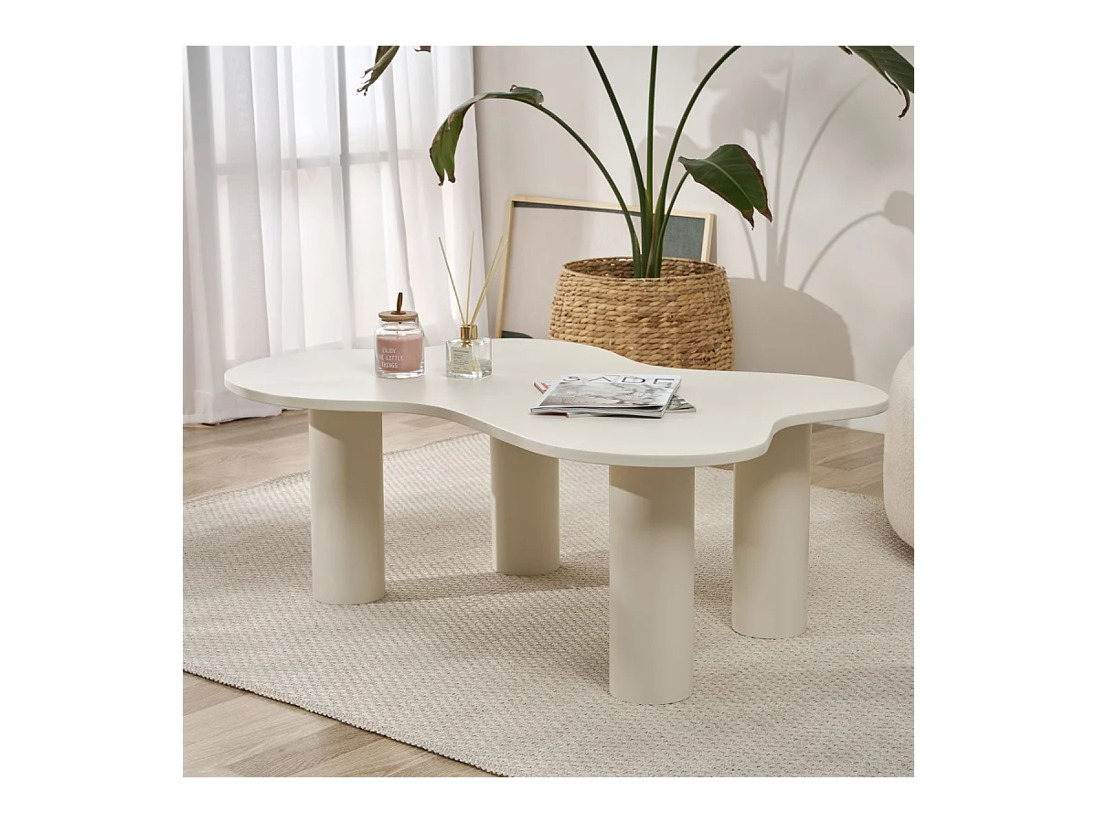 Mesa baja con tapa de forma orgánica crema L110 cm - BLOOM