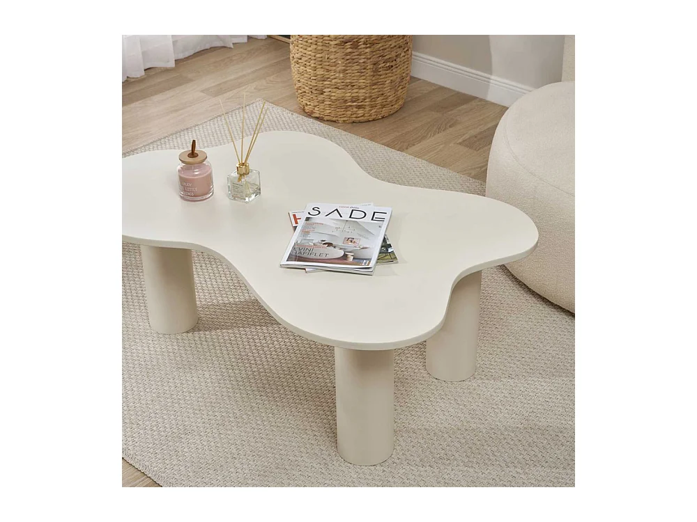 Mesa baja con tapa de forma orgánica crema L110 cm - BLOOM