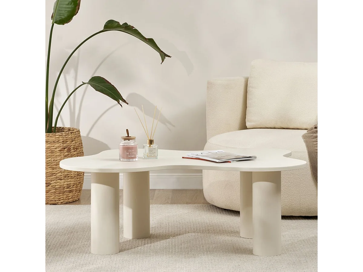 Table basse avec plateau forme organique crème BLOOM