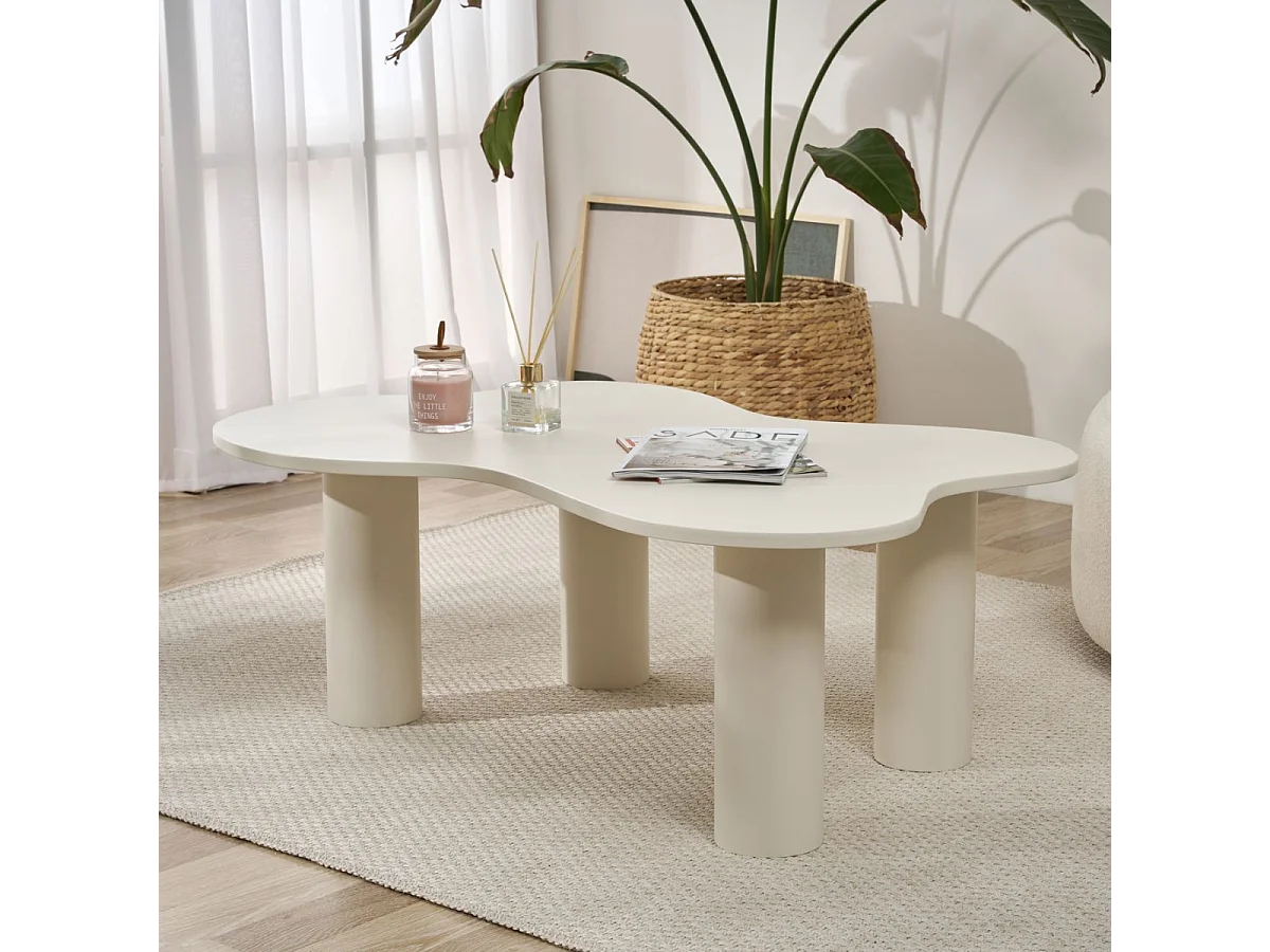 Table basse avec plateau forme organique crème BLOOM