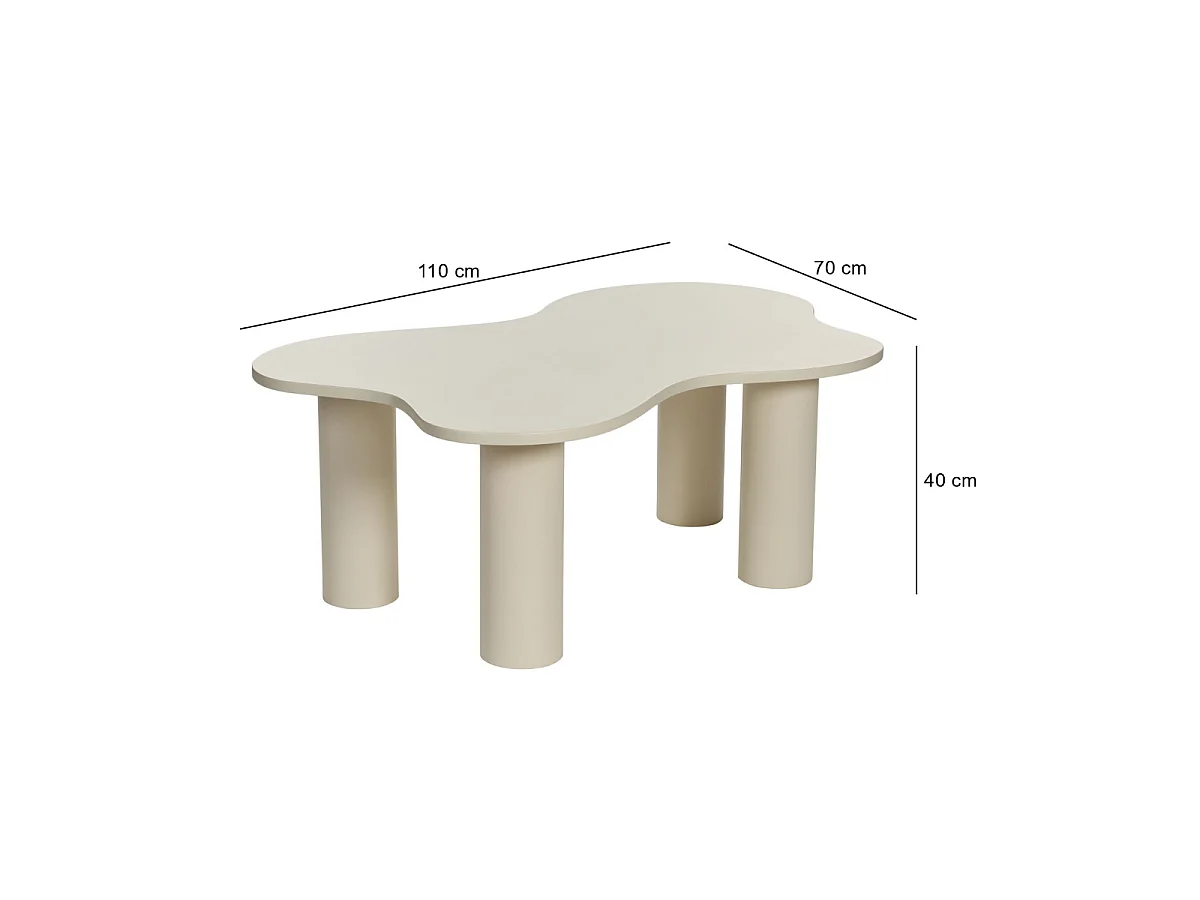 Mesa de centro com tampo em forma orgânica creme BLOOM