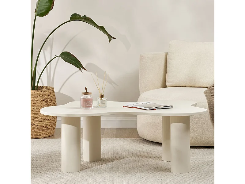 Tavolino da caffè con piano a forma organica crema L110 cm - BLOOM