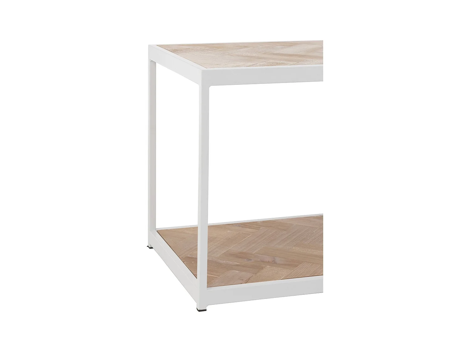 Table de salon zigzag bois naturel et métal blanc élégant