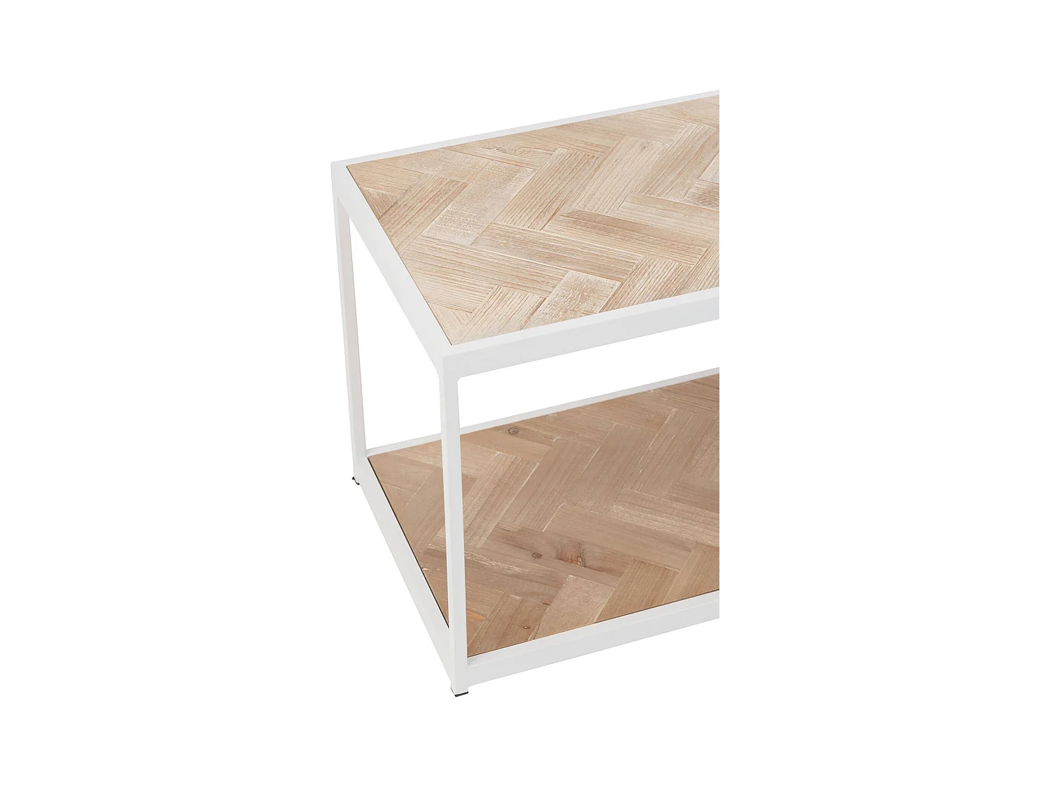 Table de salon zigzag bois naturel et métal blanc élégant