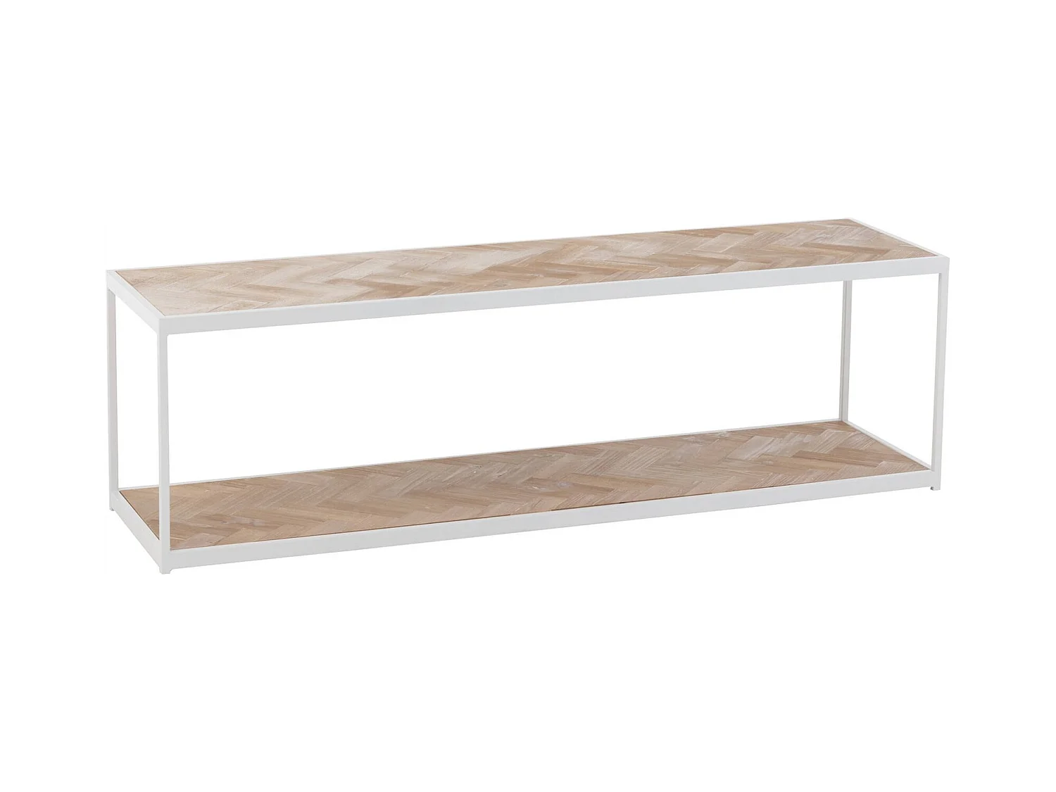 Table de salon zigzag bois naturel et métal blanc élégant