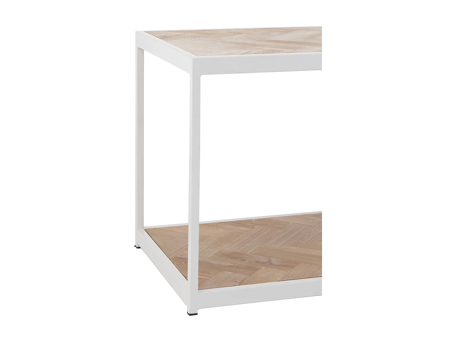 Table de salon zigzag bois naturel et métal blanc élégant