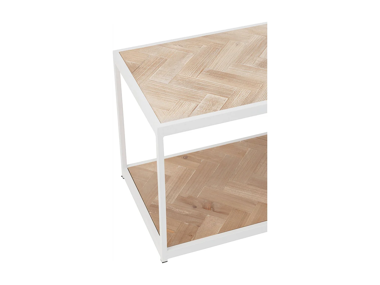 Table de salon zigzag bois naturel et métal blanc élégant