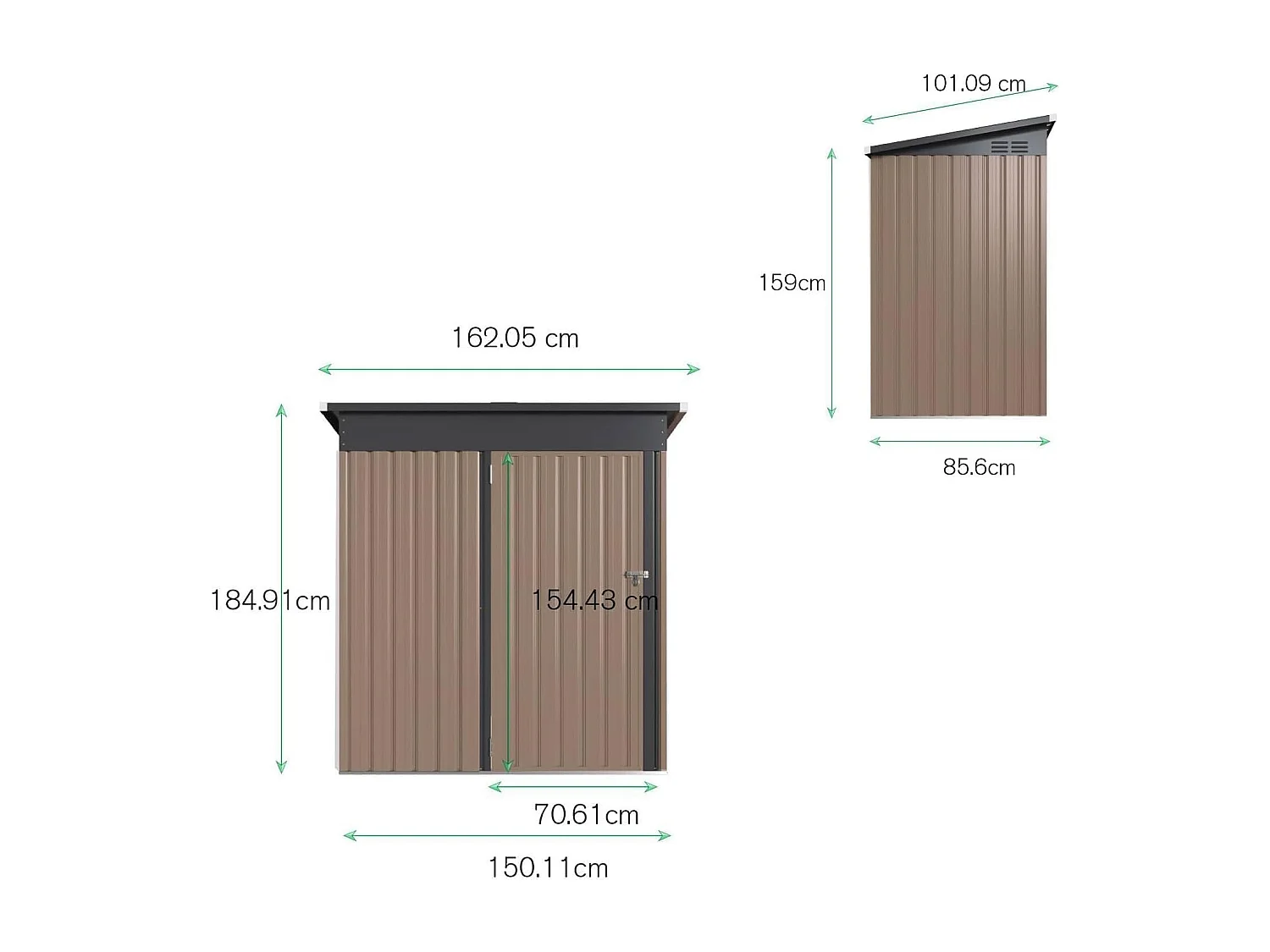 YODOLLA Abri de Jardin en Métal - Cabanon de Rangement Outils avec porte battante - 150 x 86 x 185 CM - Champagne