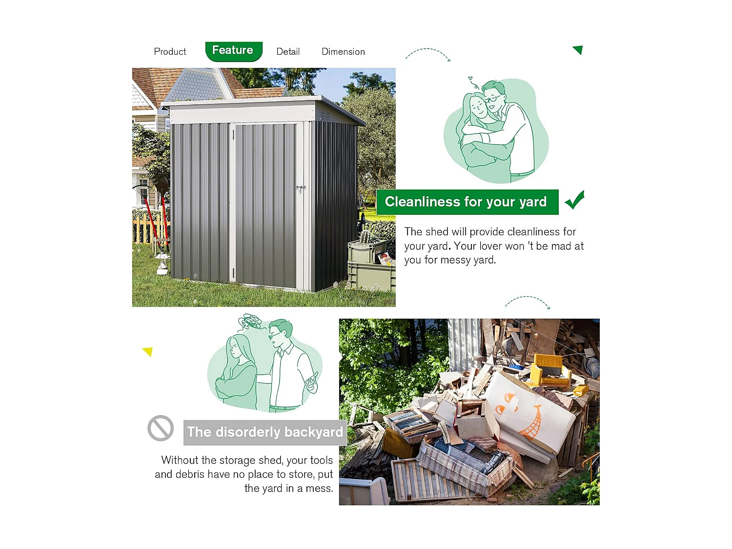 YODOLLA Abri de Jardin en Métal - Cabanon de Rangement Outils avec porte battante - 150 x 86 x 185 CM - Gris