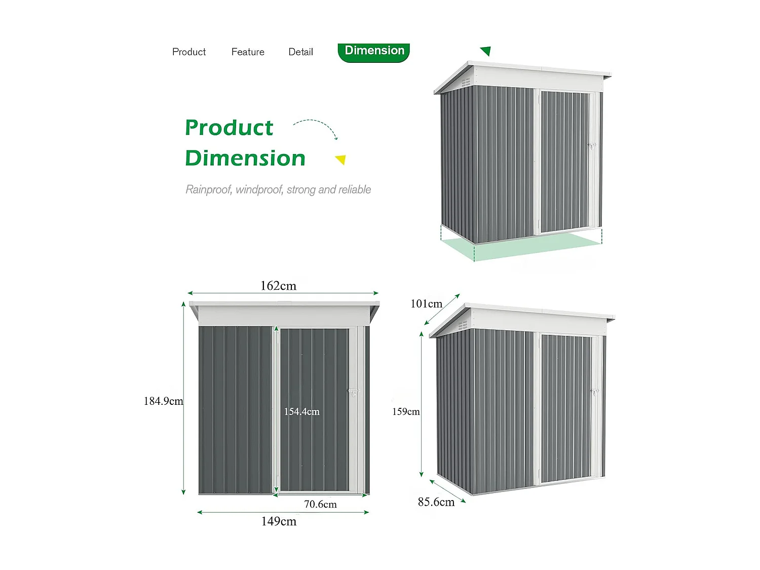 YODOLLA Abri de Jardin en Métal - Cabanon de Rangement Outils avec porte battante - 150 x 86 x 185 CM - Gris