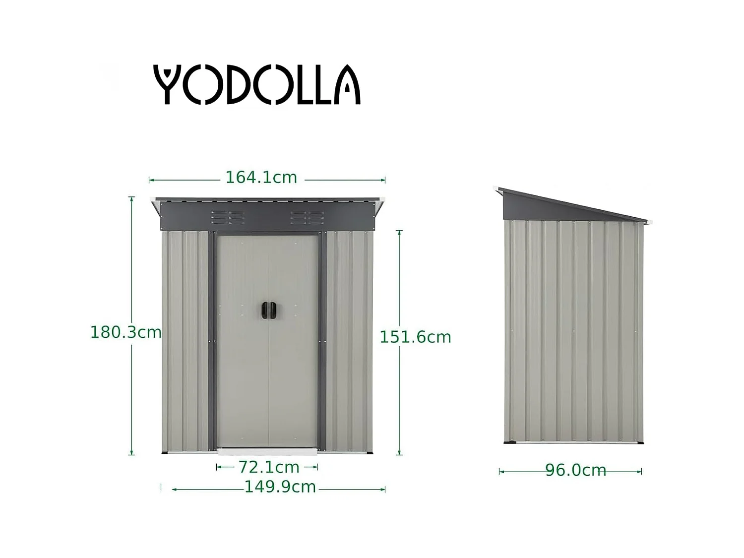 YODOLLA Abri de Jardin en Métal - Cabanon de Rangement Outils - 164 x 96 x 180 CM - Gris