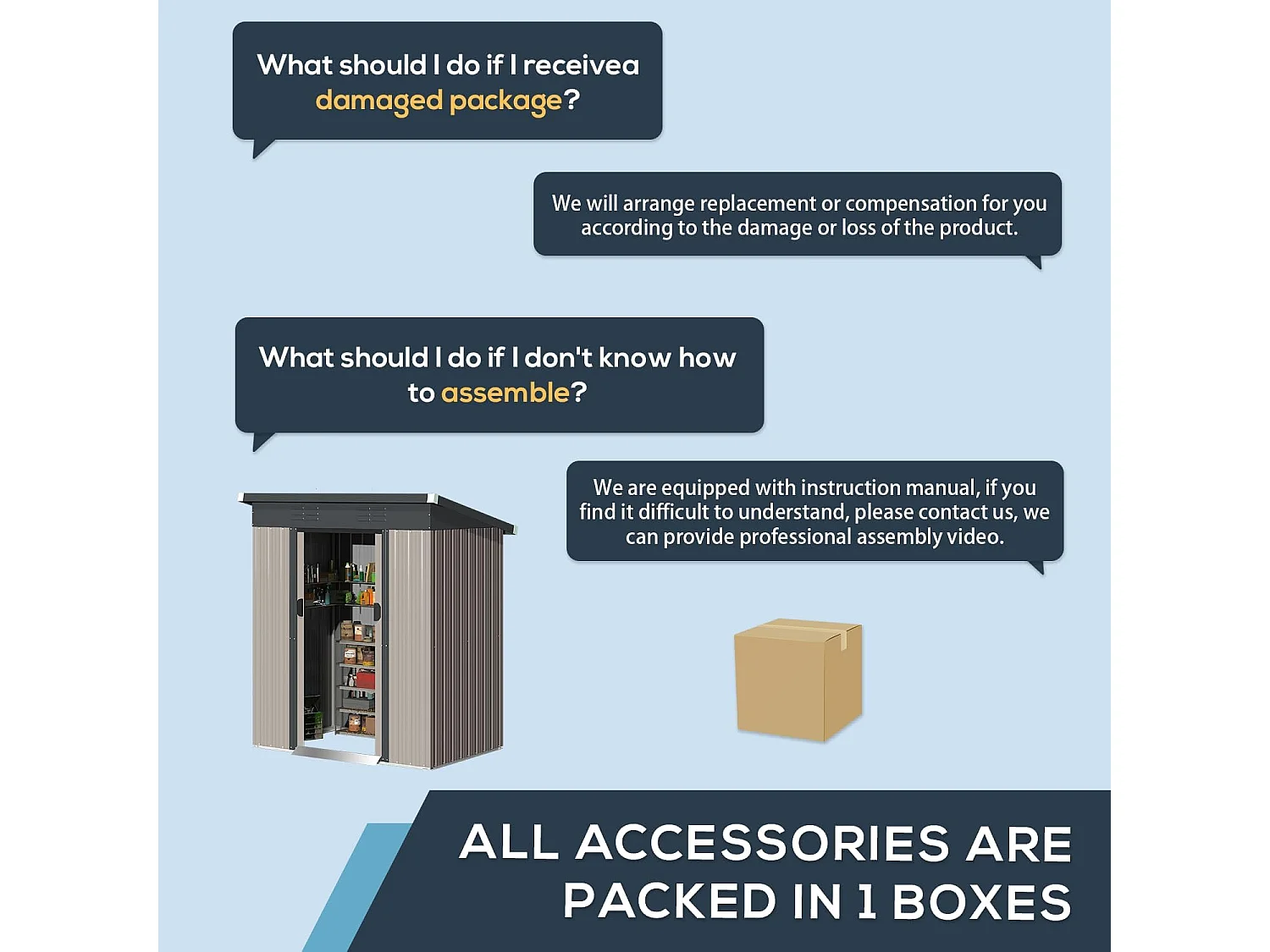 YODOLLA Abri de Jardin en Métal - Cabanon de Rangement Outils - 164 x 96 x 180 CM - Gris