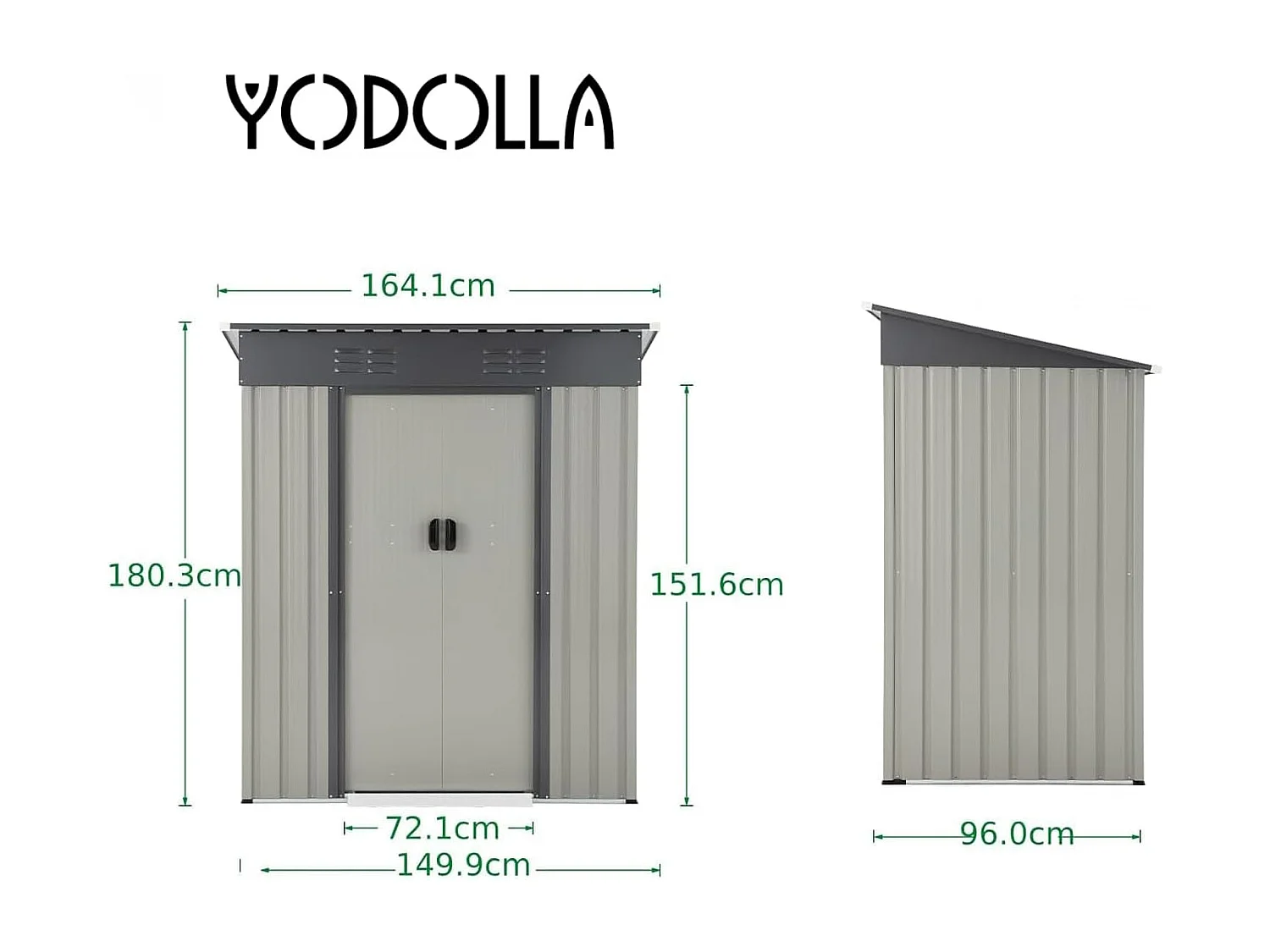 YODOLLA Abri de Jardin en Métal - Cabanon de Rangement Outils - 164 x 96 x 180 CM - Gris