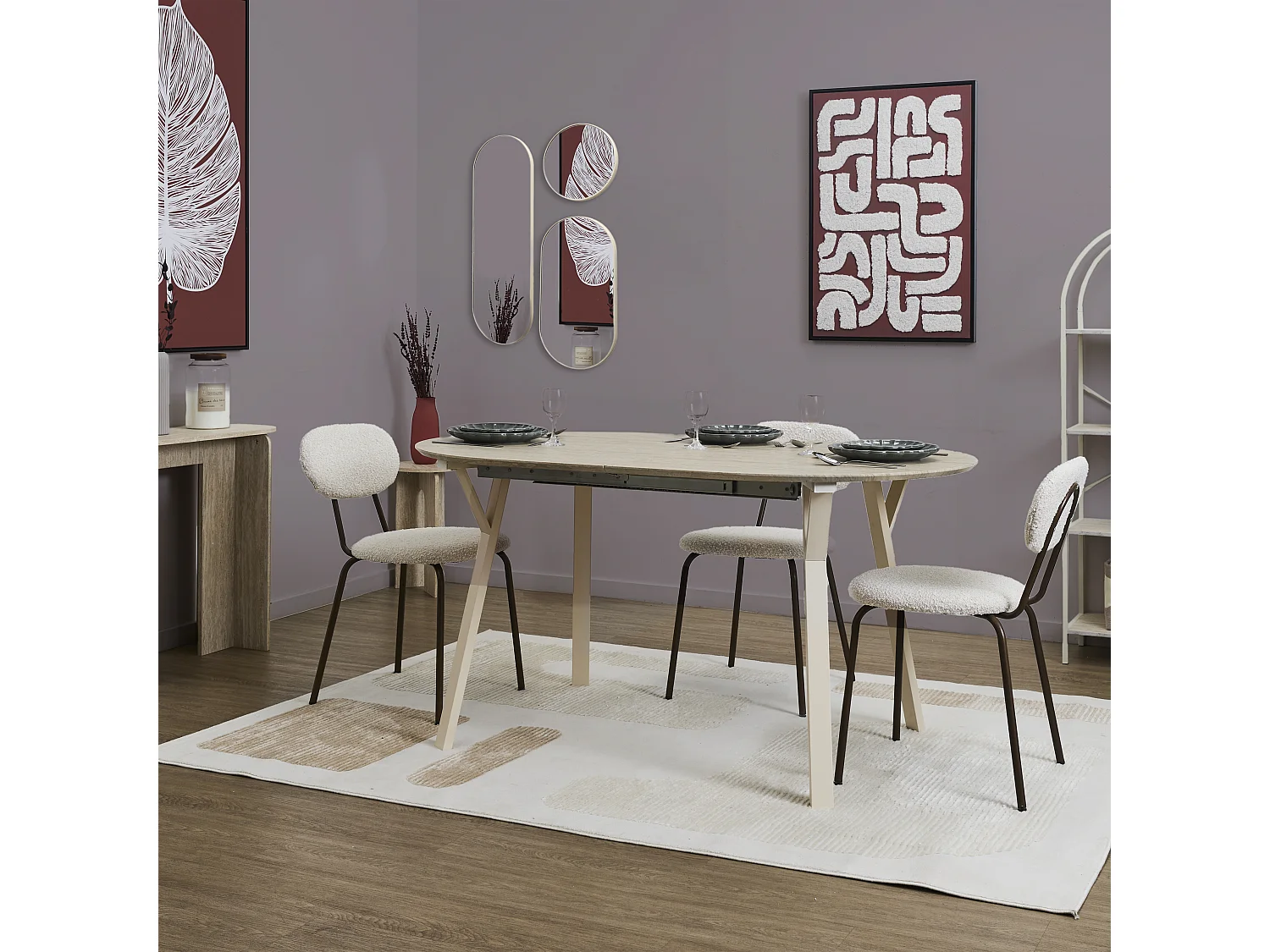 Miroir Rond Et Ovale Veda Beige X3 Beige