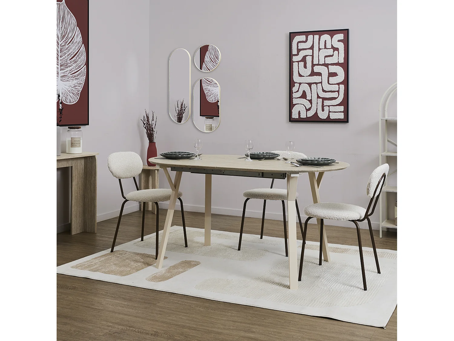 Miroir Rond Et Ovale Veda Beige X3 Beige