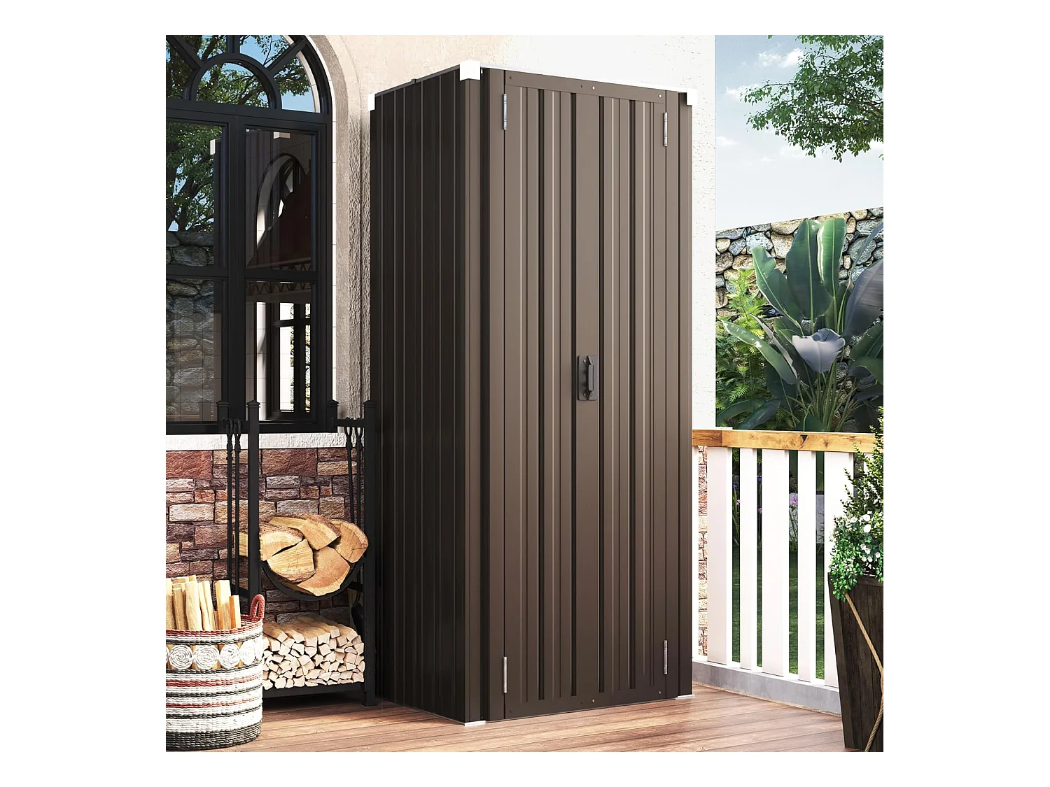 YODOLLA Armoire de Rangement d'extérieur Etanche - Métal - Abri de Jardin à 3 Étagères Modulables - 76 x 55 x 178 CM - Marron