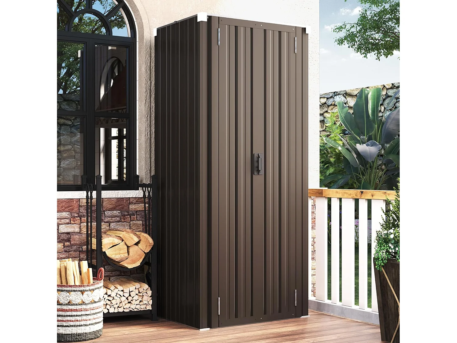 YODOLLA Armoire de Rangement d'extérieur Etanche - Métal - Abri de Jardin à 3 Étagères Modulables - 76 x 55 x 178 CM - Marron