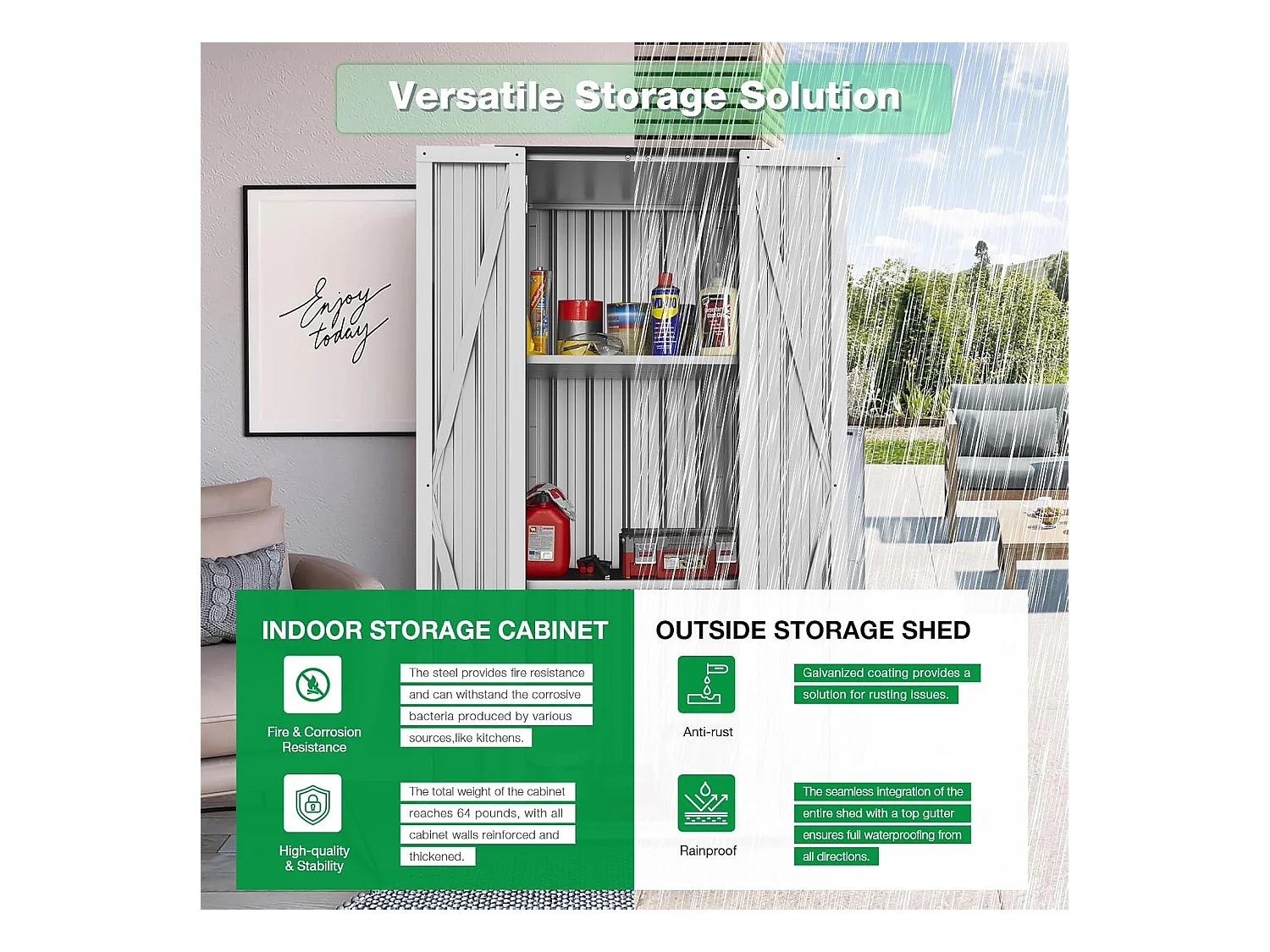 YODOLLA Armoire de Rangement d'extérieur Etanche - Métal - Abri de Jardin à 3 Étagères Modulables - 76 x 55 x 178 CM - Blanche