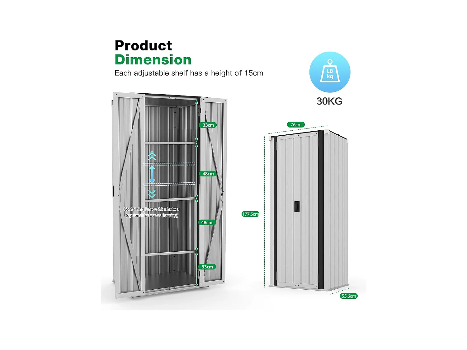 YODOLLA Armoire de Rangement d'extérieur Etanche - Métal - Abri de Jardin à 3 Étagères Modulables - 76 x 55 x 178 CM - Blanche