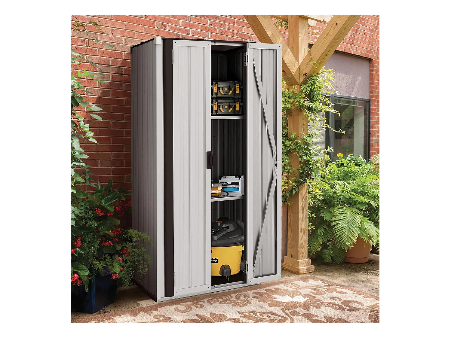 YODOLLA Armoire de Rangement d'extérieur Etanche - Métal - Abri de Jardin à 3 Étagères Modulables - 76 x 55 x 178 CM - Blanche