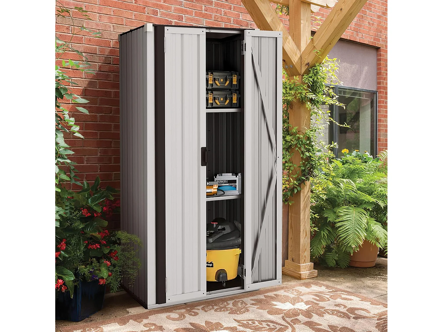 YODOLLA Armoire de Rangement d'extérieur Etanche - Métal - Abri de Jardin à 3 Étagères Modulables - 76 x 55 x 178 CM - Blanche