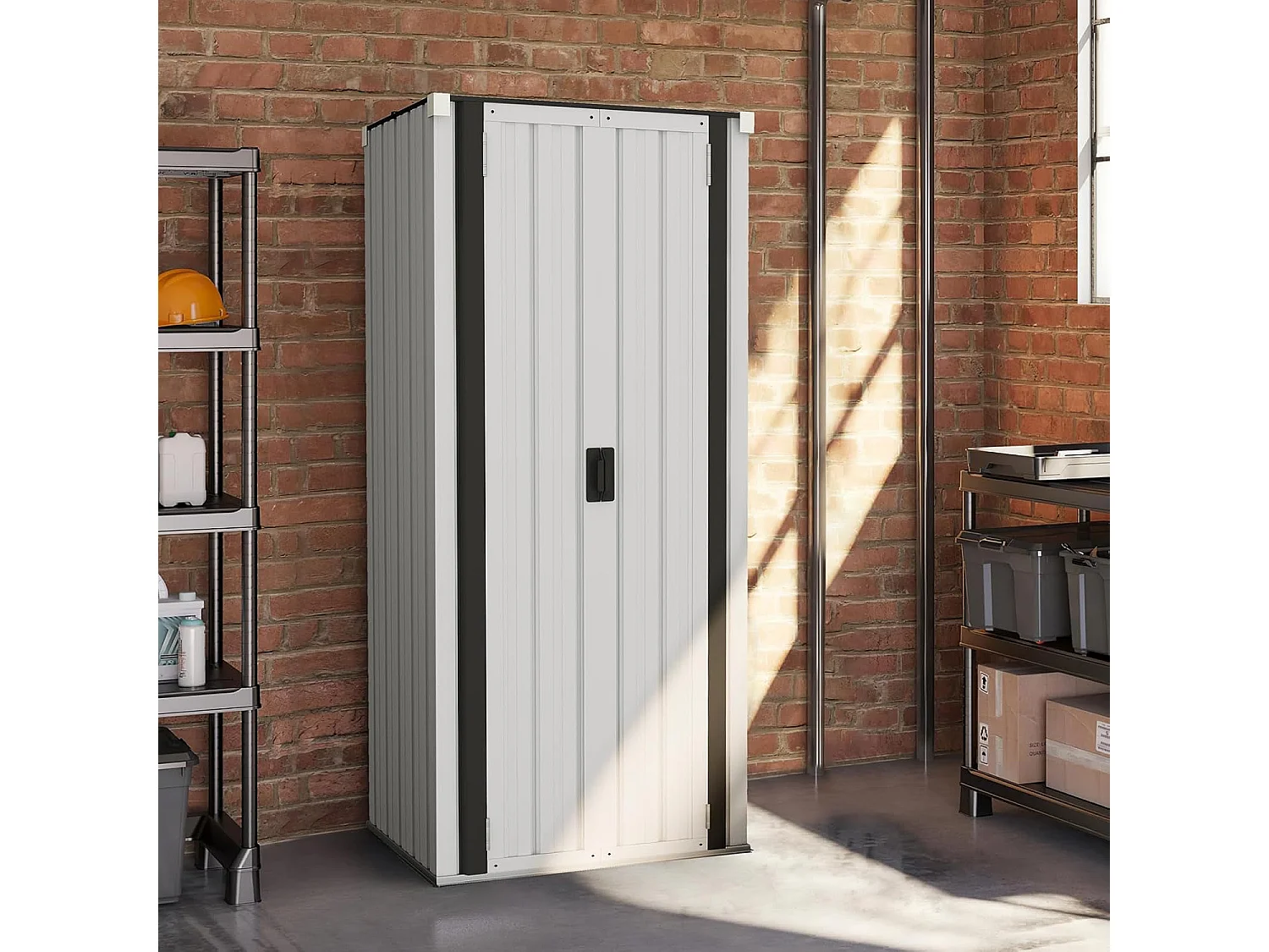 YODOLLA Armoire de Rangement d'extérieur Etanche - Métal - Abri de Jardin à 3 Étagères Modulables - 76 x 55 x 178 CM - Blanche