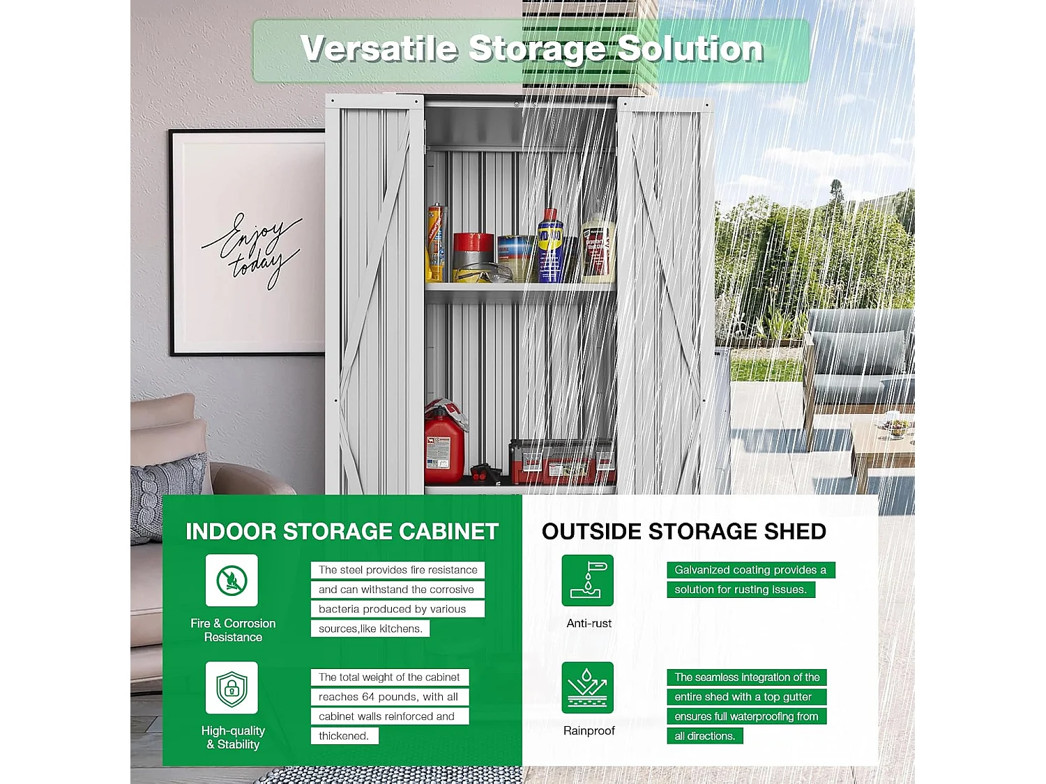 YODOLLA Armoire de Rangement d'extérieur Etanche - Métal - Abri de Jardin à 3 Étagères Modulables - 76 x 55 x 178 CM - Blanche