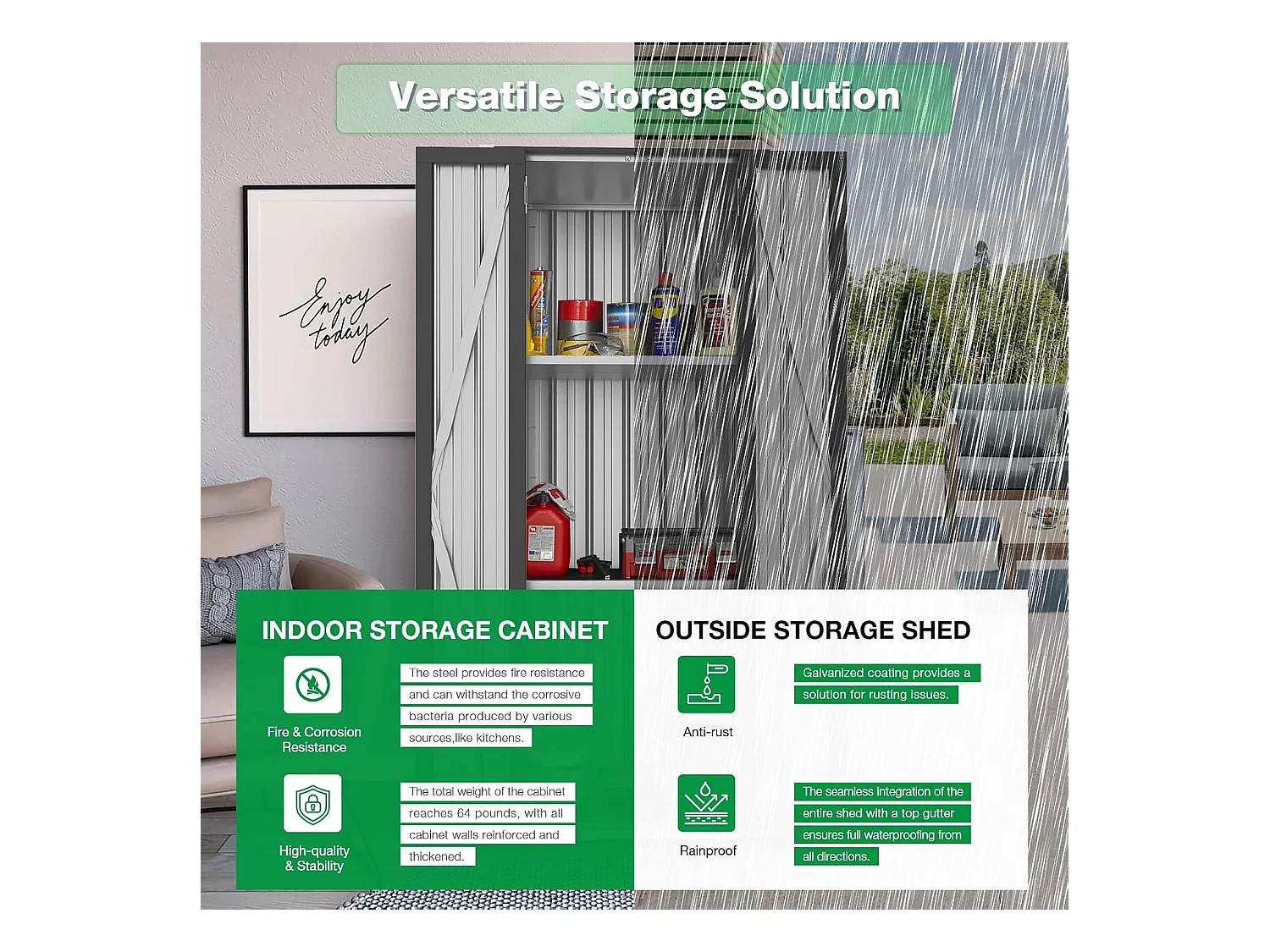 YODOLLA Armoire de Rangement d'extérieur Etanche - Métal - Abri de Jardin à 3 Étagères Modulables - 76 x 55 x 178 CM - Noir