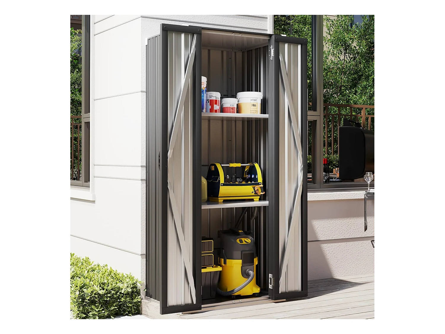 YODOLLA Armoire de Rangement d'extérieur Etanche - Métal - Abri de Jardin à 3 Étagères Modulables - 76 x 55 x 178 CM - Noir