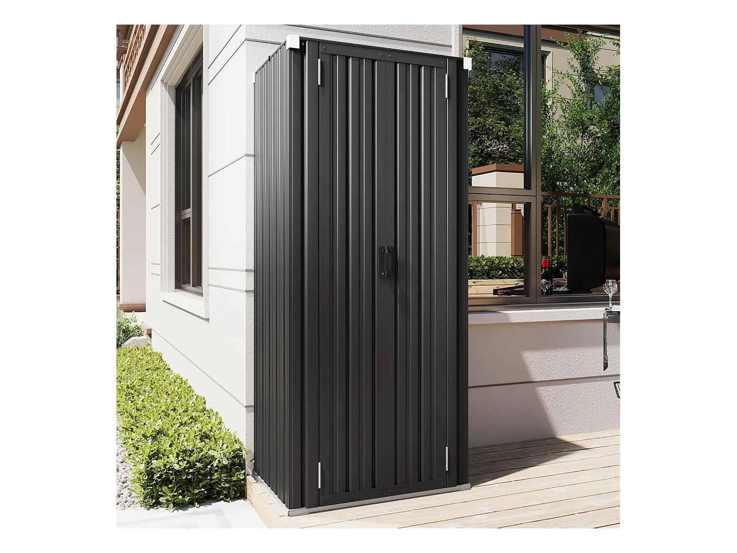 YODOLLA Armoire de Rangement d'extérieur Etanche - Métal - Abri de Jardin à 3 Étagères Modulables - 76 x 55 x 178 CM - Noir