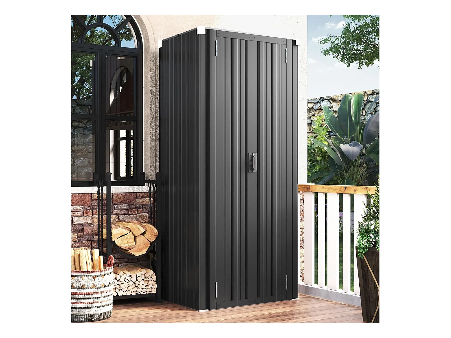 YODOLLA Armoire de Rangement d'extérieur Etanche - Métal - Abri de Jardin à 3 Étagères Modulables - 76 x 55 x 178 CM - Noir