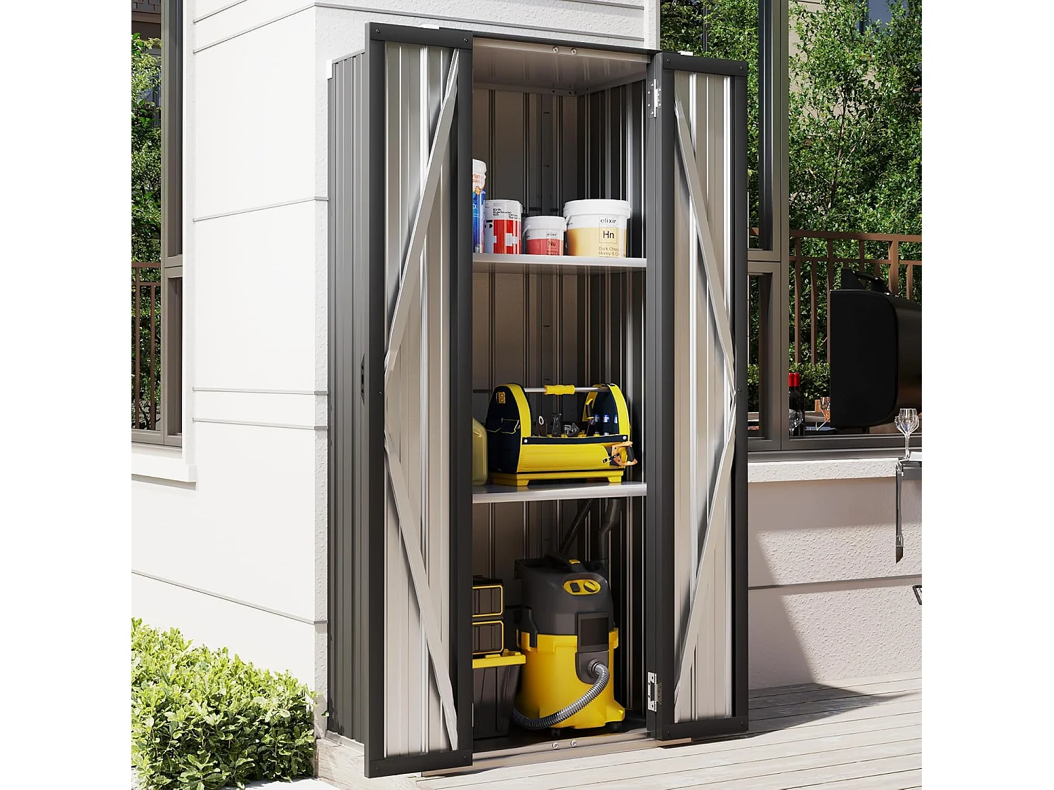 YODOLLA Armoire de Rangement d'extérieur Etanche - Métal - Abri de Jardin à 3 Étagères Modulables - 76 x 55 x 178 CM - Noir