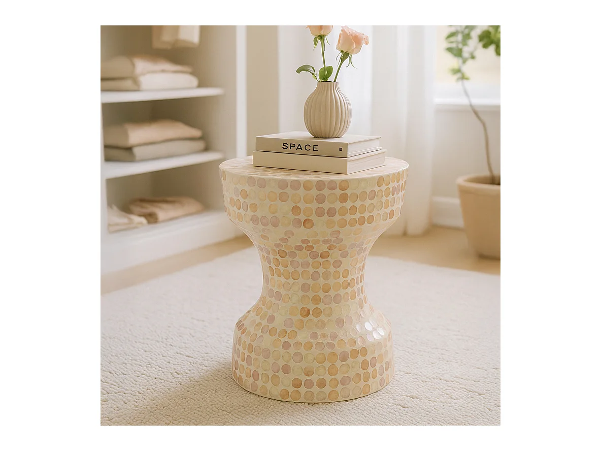 Now's Home - Meuble D'appoint En Coquille De Capiz Rose 35x35xh45cm Elora