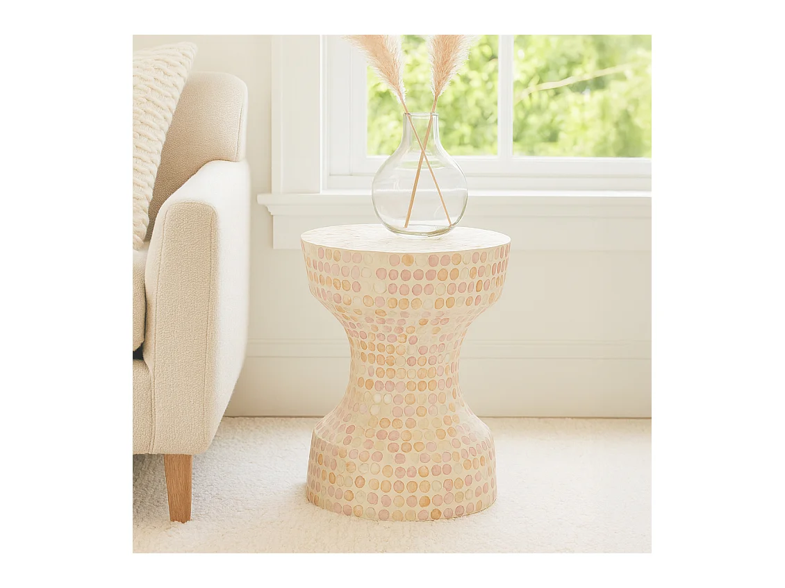 Now's Home - Meuble D'appoint En Coquille De Capiz Rose 35x35xh45cm Elora