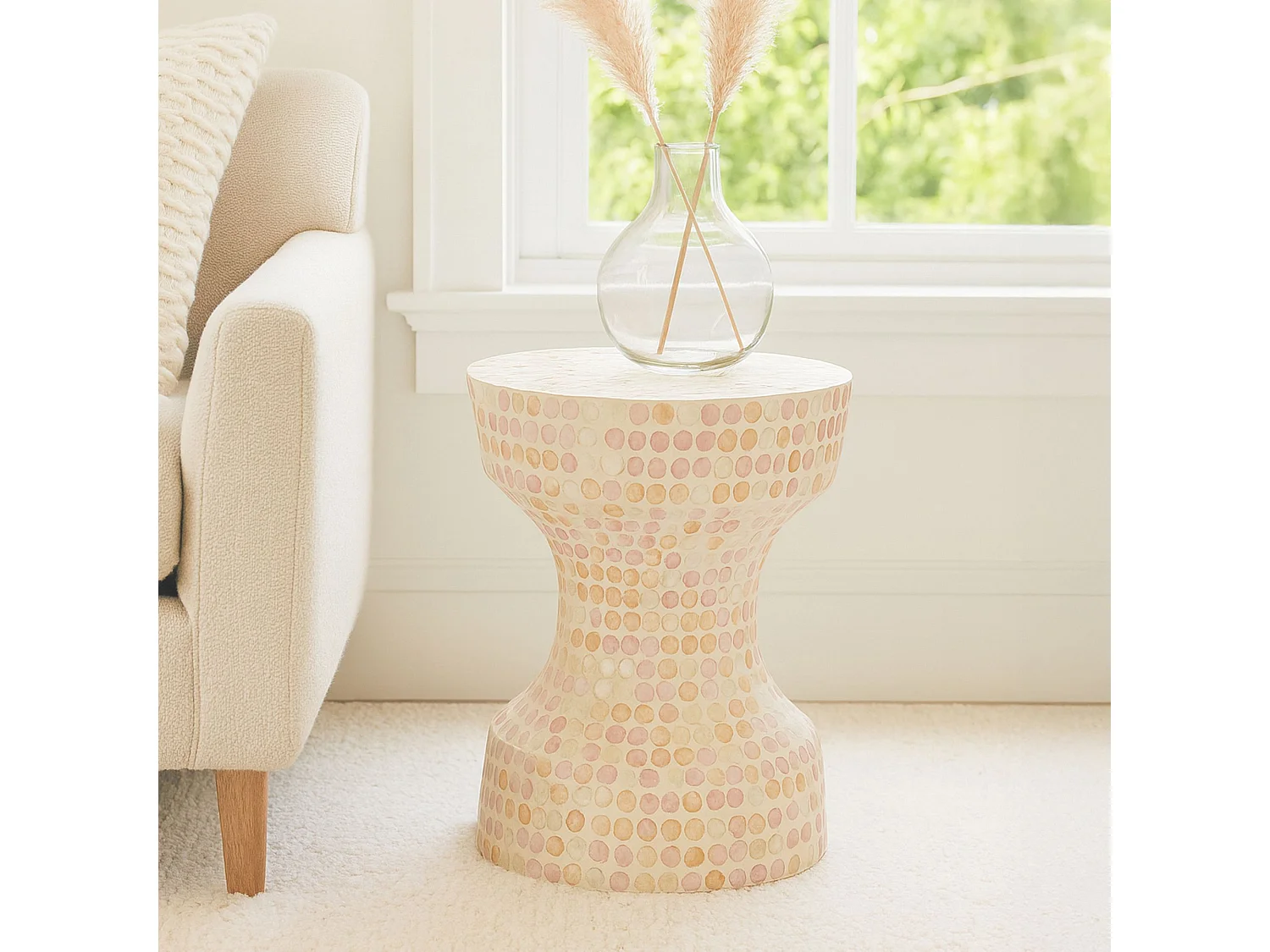 Now's Home - Meuble D'appoint En Coquille De Capiz Rose 35x35xh45cm Elora
