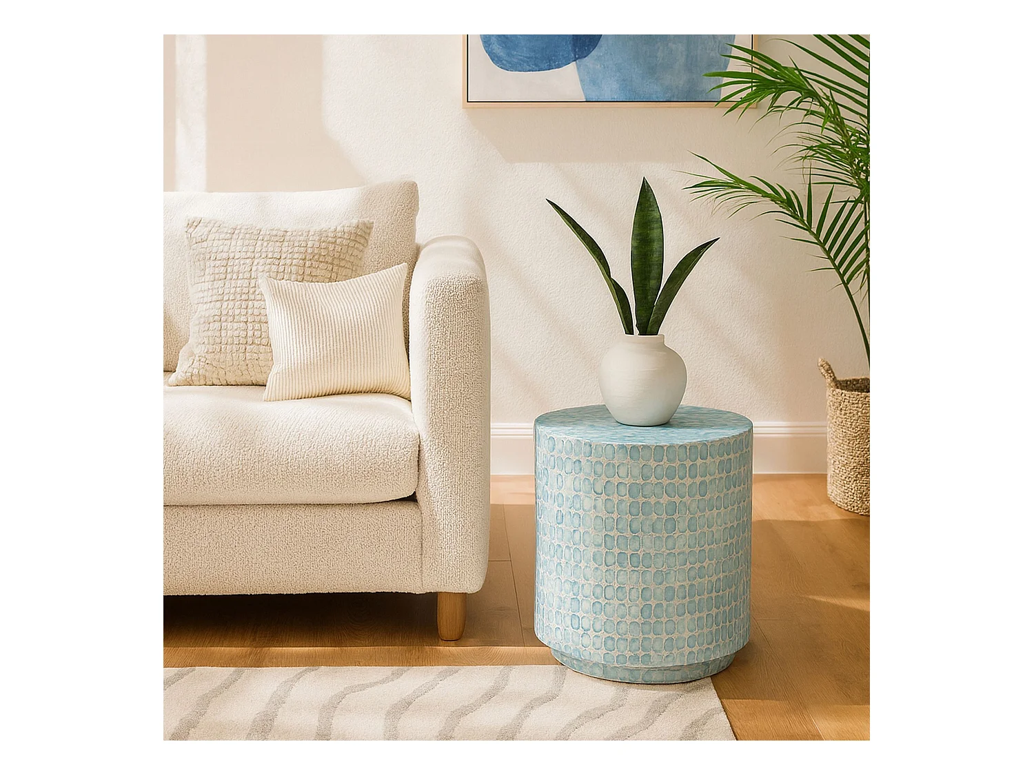 Now's Home - Meuble D'appoint En Coquille De Capiz Bleu 35x35x40cm Solna