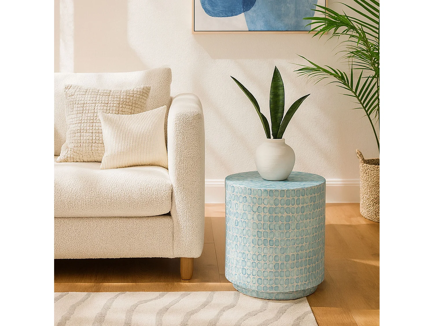 Now's Home - Meuble D'appoint En Coquille De Capiz Bleu 35x35x40cm Solna