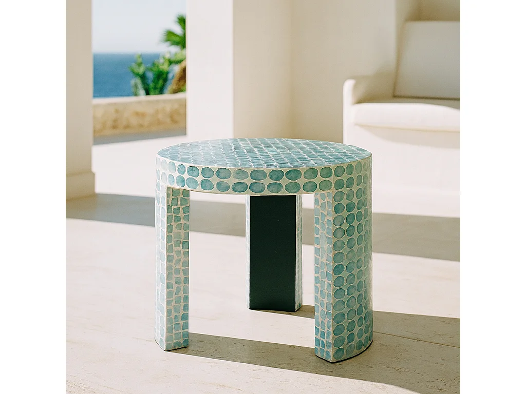 Now's Home - Meuble D Appoint En Coquilles De Capiz Bleu 50x50xht40cm Solna