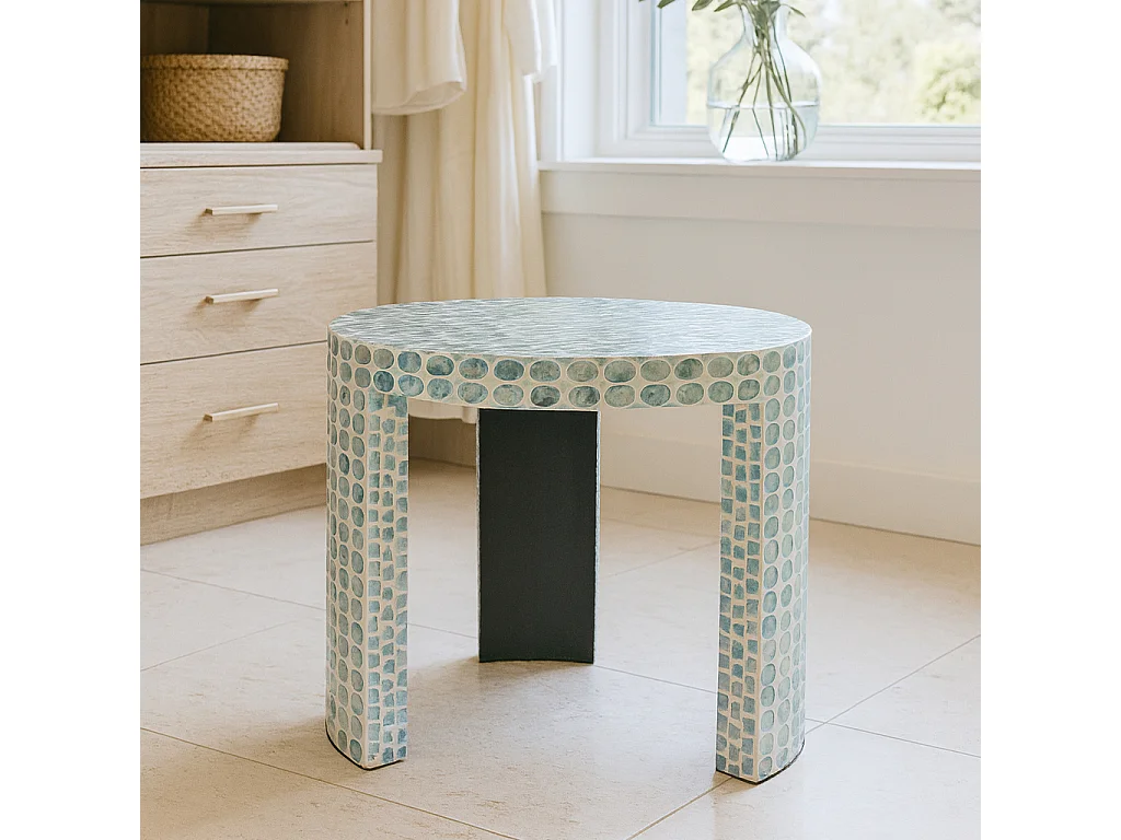 Now's Home - Meuble D Appoint En Coquilles De Capiz Bleu 50x50xht40cm Solna