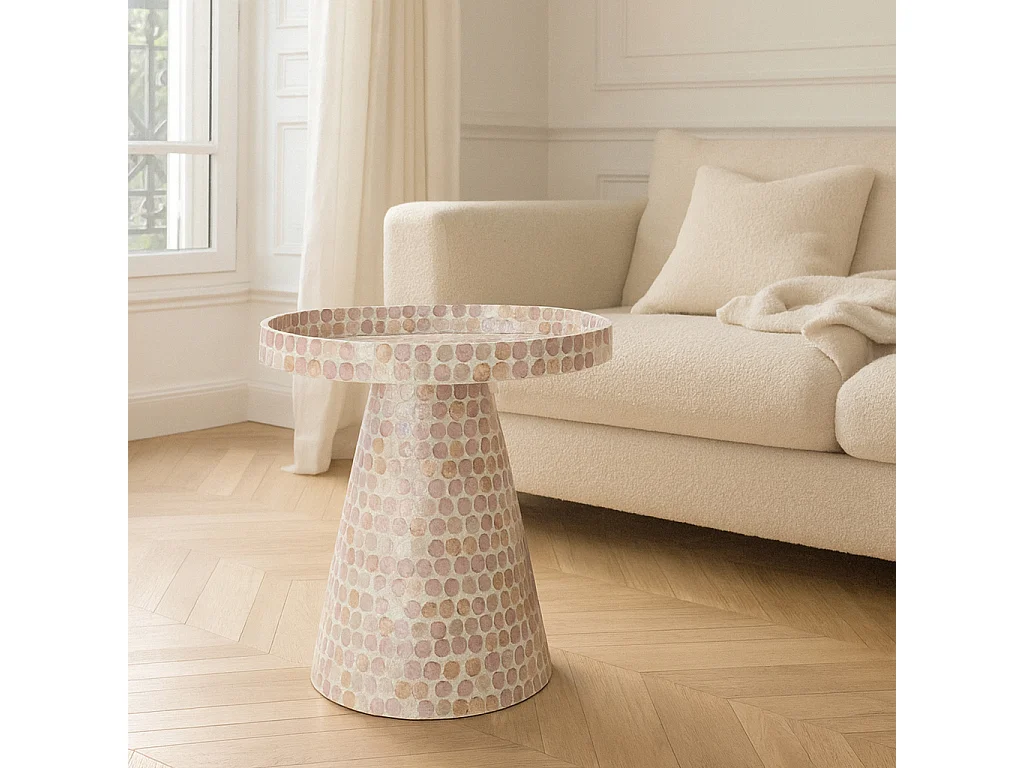 Now's Home - Meuble D'appoint En Coquilles De Capiz Rose 40x40xht48cm Elora