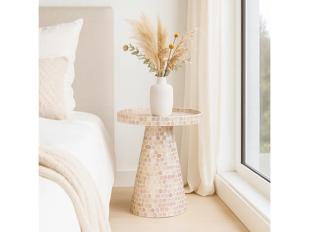 Now's Home - Meuble D'appoint En Coquilles De Capiz Rose 40x40xht48cm Elora