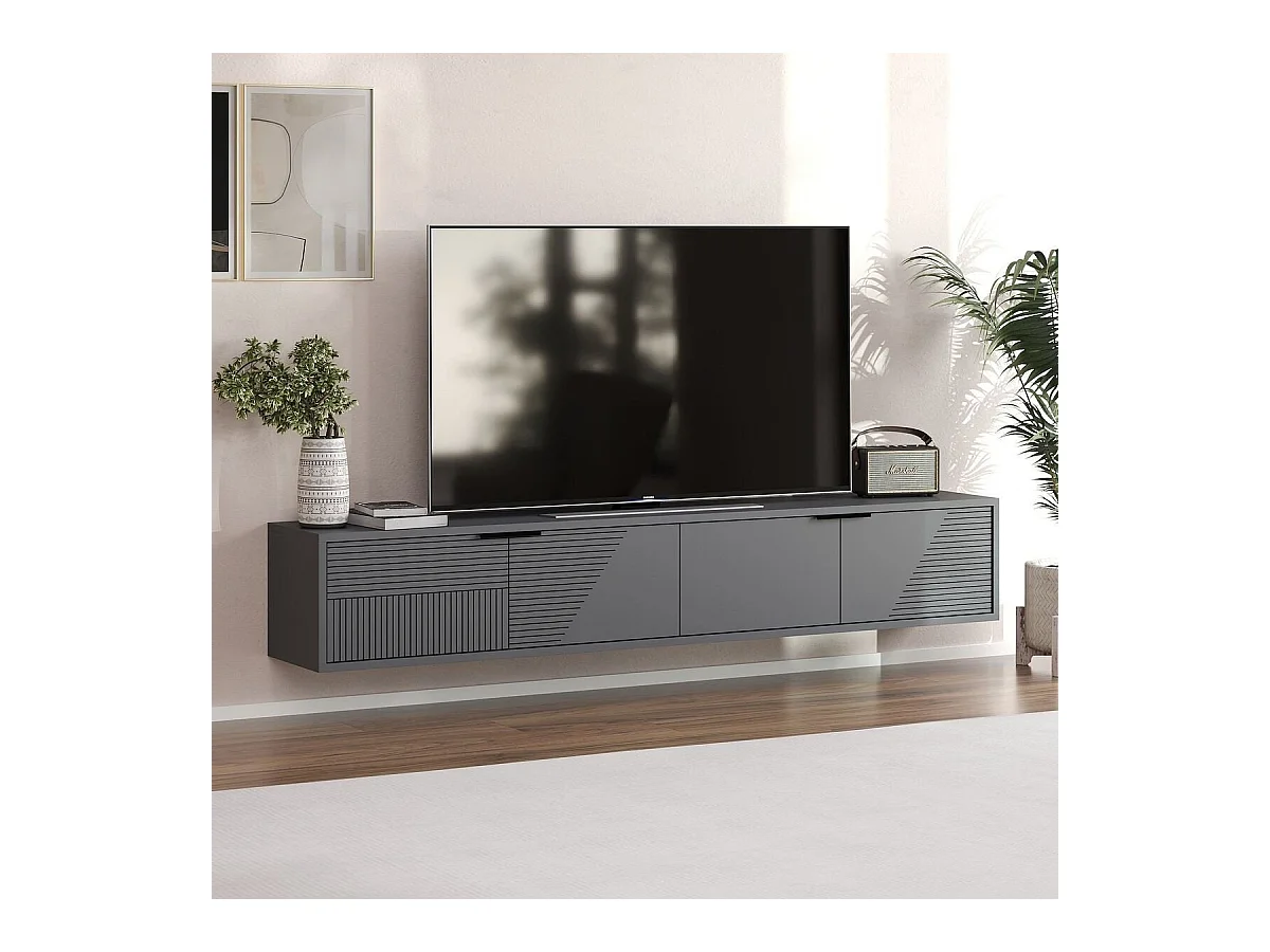 Mueble de TV mural 2 puertas abatibles estriadas L180 cm - PARLA