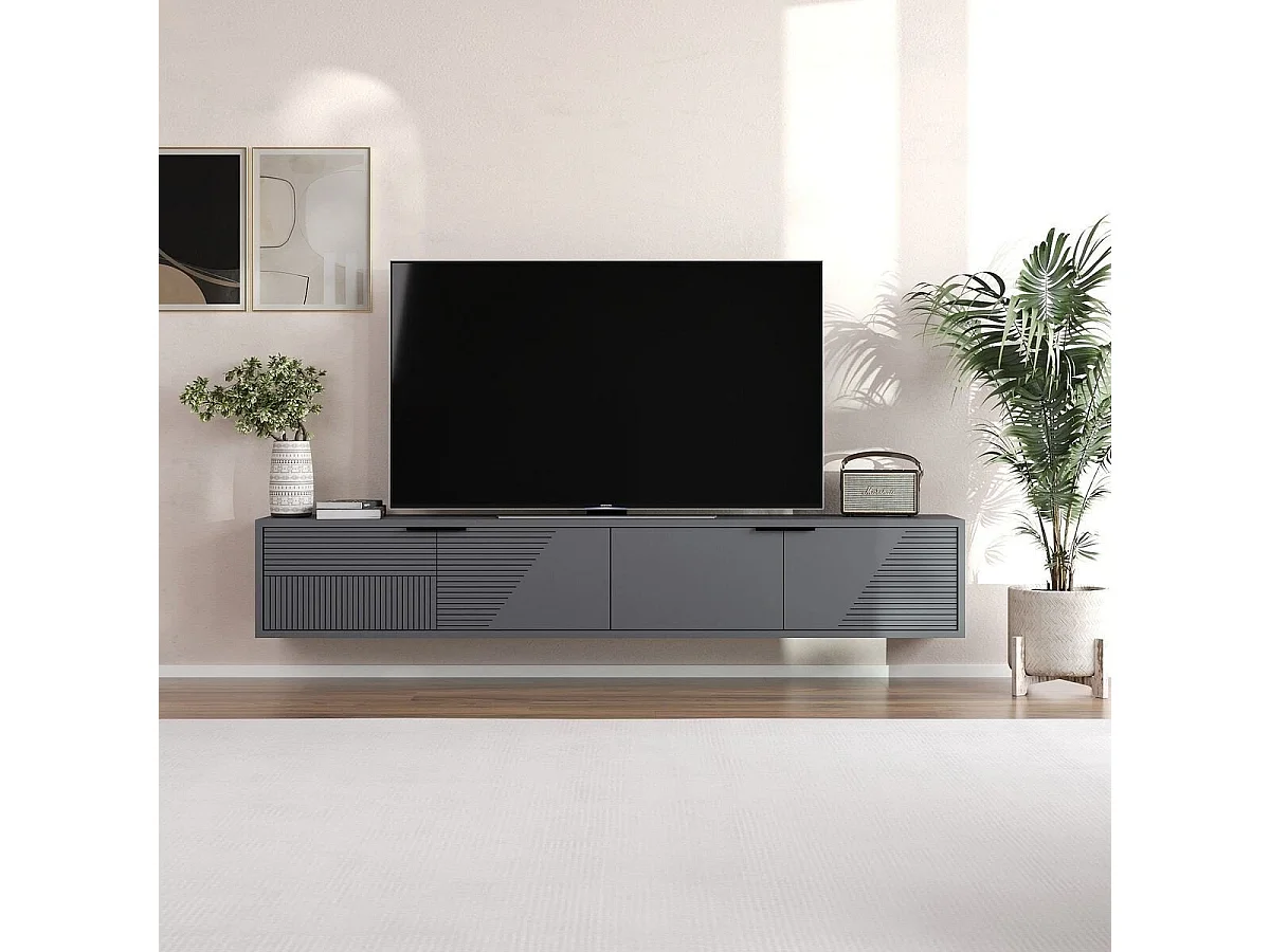 Mobile TV a parete 2 ante ribaltabili rigate L180 cm - PARLA