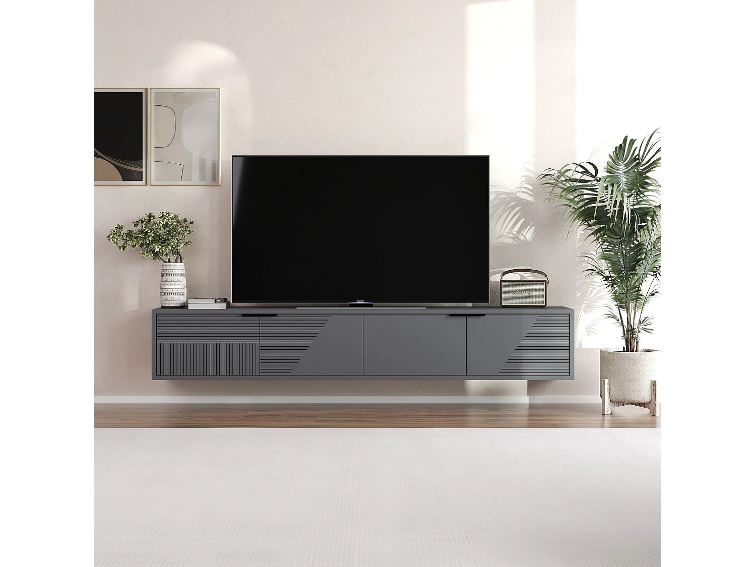 Mobile TV a parete 2 ante ribaltabili rigate L180 cm - PARLA