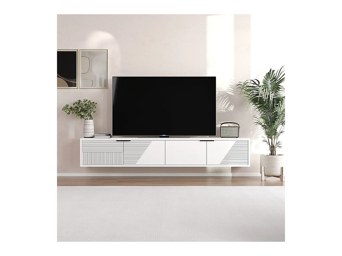 Mobile TV a parete 2 ante ribaltabili rigate L180 cm - PARLA