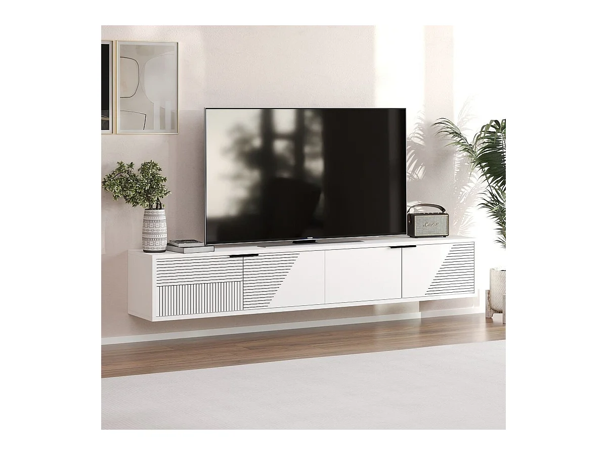 Mobile TV a parete 2 ante ribaltabili rigate L180 cm - PARLA