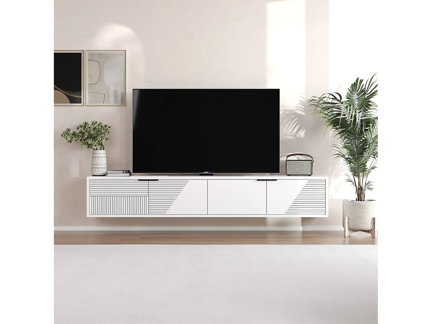 Mobile TV a parete 2 ante ribaltabili rigate L180 cm - PARLA