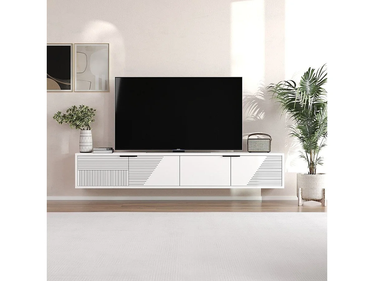 Mobile TV a parete 2 ante ribaltabili rigate L180 cm - PARLA