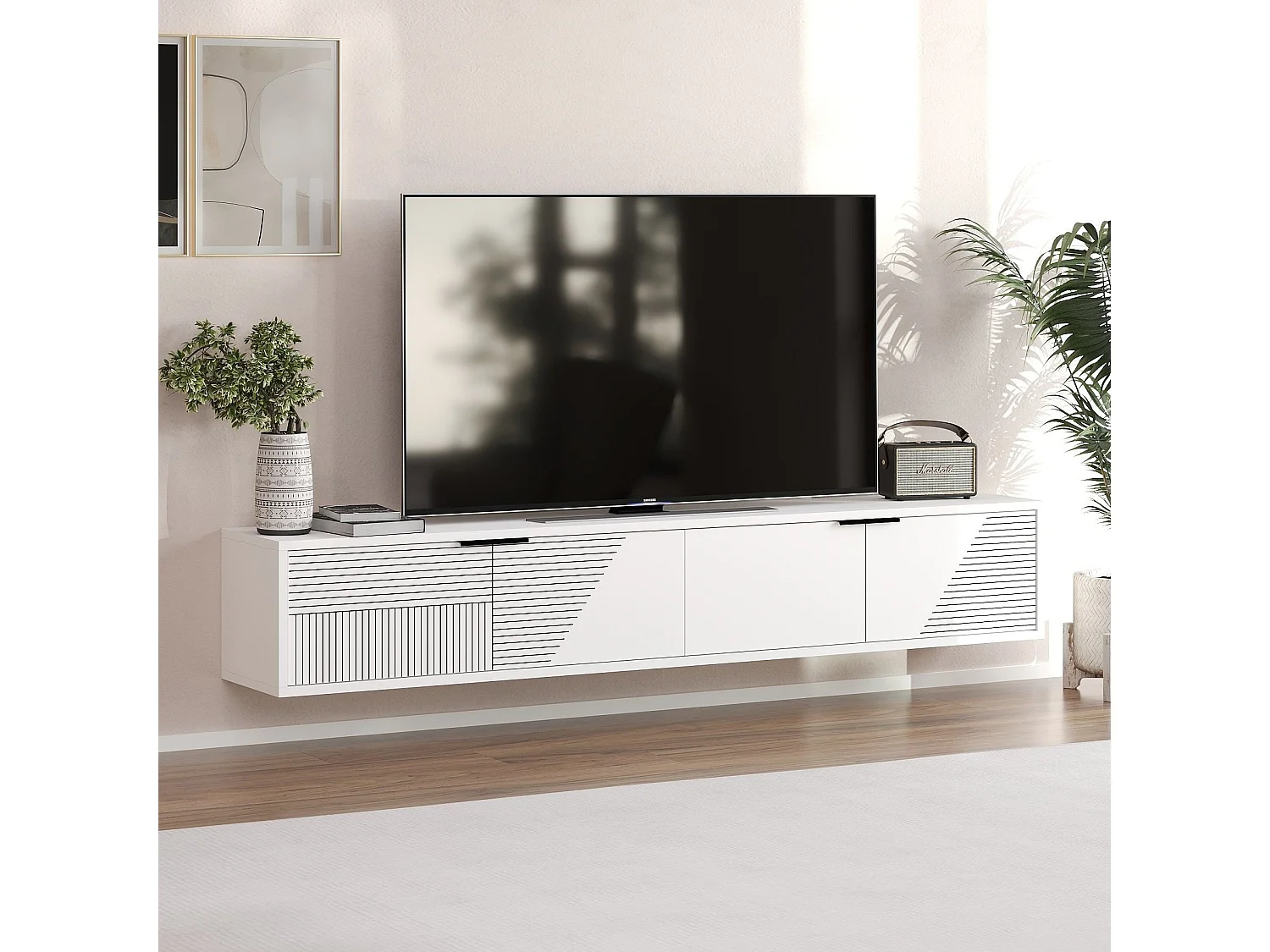 Mobile TV a parete 2 ante ribaltabili rigate L180 cm - PARLA