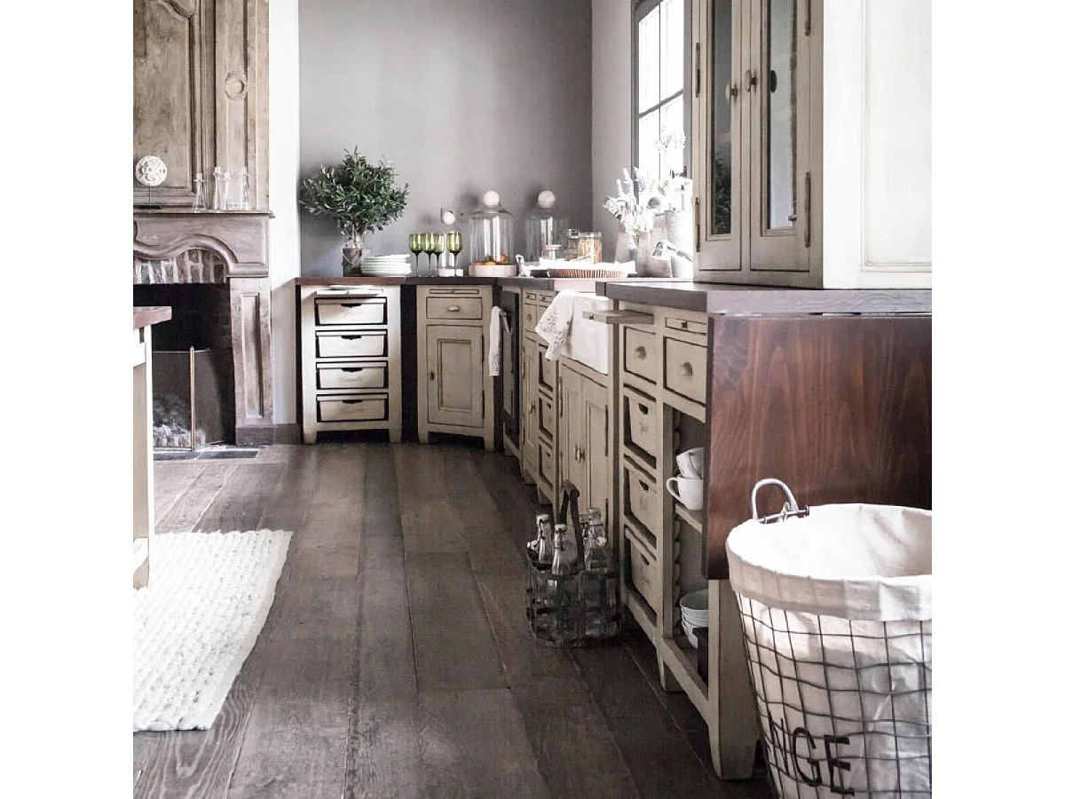 Meuble de cuisine bas 4 bacs Bois Beige - Brocante Interior's